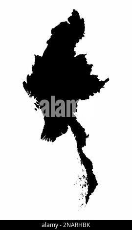 Myanmar mappa silhouette isolato su sfondo bianco Illustrazione Vettoriale