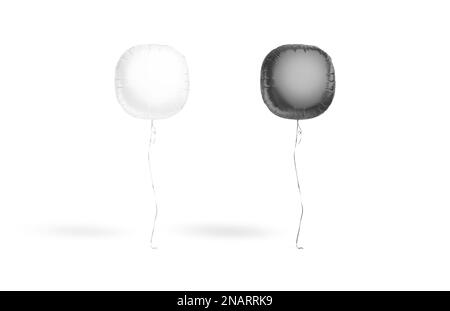 Nero e bianco palloncino angoli quadrati mockup, vista frontale, rendering 3D. Vuoto gonfiabile tondo elio baloon mock up, isolato. Decorazioni chiare p Foto Stock