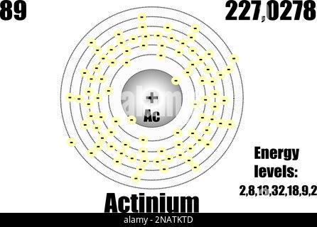 Atomo di attinio, con massa e livelli di energia. Illustrazione vettoriale Illustrazione Vettoriale