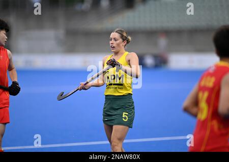 13th febbraio 2023; Sydney Olympic Park Hockey Centre, Sydney, NSW, Australia: FOH Pro League International Hockey, Australia contro Cina; Grace Young of Australia Foto Stock