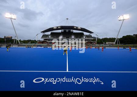 13th febbraio 2023; Sydney Olympic Park Hockey Centre, Sydney, NSW, Australia: FIH Pro League International Hockey, Australia contro Cina; le squadre si preparano per l'inizio del secondo semestre Foto Stock