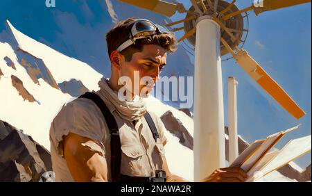 Questa immagine è di un giovane uomo in equipaggiamento militare che tiene una clip board vicino ad un edificio Foto Stock