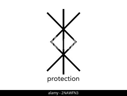 Simbolo nordico per la protezione, tatuaggio di script di rune bind nordico viking magico, illustrazione di vettore di segno di logo mistico isolato su sfondo bianco Illustrazione Vettoriale