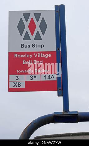 Fermata dell'autobus Bell End NX, Rowley Village, Rowley Regis, Sandwell, West Midlands, INGHILTERRA, REGNO UNITO, B65 9LX Foto Stock
