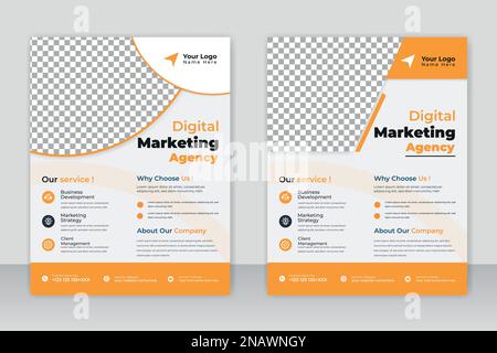 Layout Creative Business Flayer. Set di modelli per volantini aziendali di colore blu, arancione, rosso e giallo. marketing, proposta commerciale, Illustrazione Vettoriale