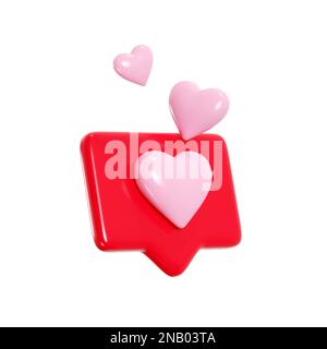 Bolla di discorso con cuori volanti 3D rendere illustrazione - icona di amore per romantico o come nel concetto di social media. Foto Stock