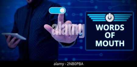 Segno di testo che mostra parole di bocca. Parola per dichiarazione semplice può contribuire a guarire il hurt o danneggiare qualcuno Foto Stock