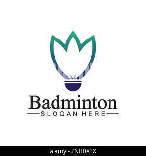 Logo badminton icona vettoriale illustrazione disegno modello.Badminton icona Shuttleock logo.Badminton sport logo modello vettore. Concetto di logo del club sportivo Illustrazione Vettoriale