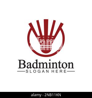 Logo badminton icona vettoriale illustrazione disegno modello.Badminton icona Shuttleock logo.Badminton sport logo modello vettore. Concetto di logo del club sportivo Illustrazione Vettoriale