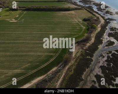 I campi confinano con il porto di Chichester, vicino a Bosham, con le sabbie visibili dall'acqua. Foto Stock