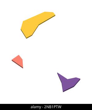 Comore carta politica delle divisioni amministrative - isole autonome. Mappa vettoriale vuota isometrica 3D in schema a quattro colori. Illustrazione Vettoriale