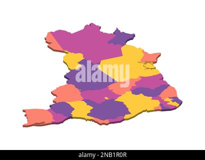 Brasile carta politica delle divisioni amministrative - unità federative del Brasile. Mappa vettoriale vuota isometrica 3D in schema a quattro colori. Illustrazione Vettoriale