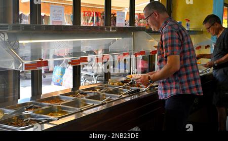 Pasto in stile buffet al ristorante Cinese, selezione di prodotti per i clienti, Maspalomas Foto Stock