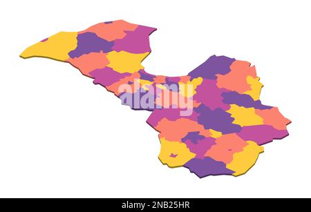 Lettonia carta politica delle divisioni amministrative - comuni e città. Mappa vettoriale vuota isometrica 3D in schema a quattro colori. Illustrazione Vettoriale