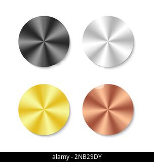 Oro Argento rame Nero metallo circolare icona Mockup vettore Illustrazione Vettoriale