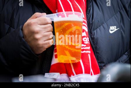 Duesseldorf, Germania. 12th Feb, 2023. Bierbecher Fortuna Düsseldorf - SV Sandhausen Bundesliga 12.02.2023 Copyright (nur für journalistische Zwecke Foto Stock