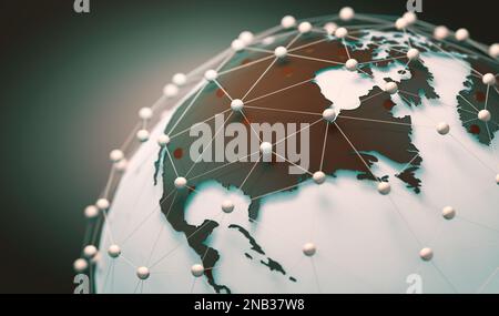 Mappa del mondo e grid.Worldwide ecommerce e partner concetto background. Foto Stock