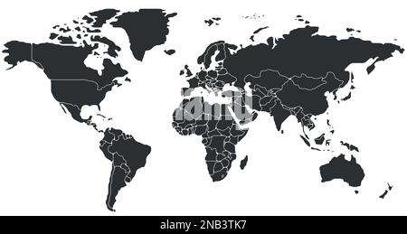 Mappa schematica semplificata di World. Mappa politica vuota dei paesi. Bordi generalizzati e smussati. Semplice illustrazione vettoriale piatta Illustrazione Vettoriale
