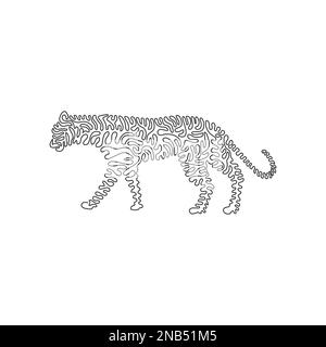 Disegno astratto singolo a una linea La Pantera è pronta a rimbalzare. Disegno grafico a linea continua illustrazione vettoriale di pantera spaventosa Illustrazione Vettoriale