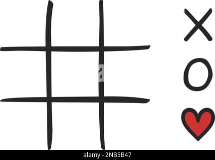 TIC TAC Toe o Nauthts e incrocia il tabellone vuoto con cuori come concetto per l'amore nell'illustrazione vettoriale Illustrazione Vettoriale