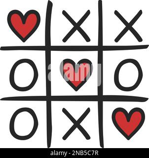TIC TAC Toe o Nauthights e croci gioco con cuori come concetto per l'amore in illustrazione vettoriale Illustrazione Vettoriale