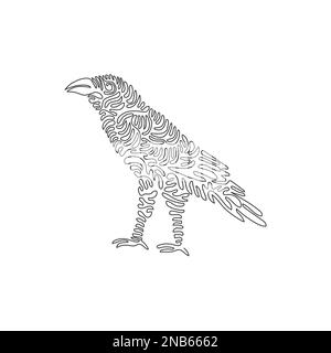 Riccio singolo una linea di disegno di un corvo spaventoso. Disegno grafico a linea continua illustrazione vettoriale del corvo altamente intelligente per icona Illustrazione Vettoriale