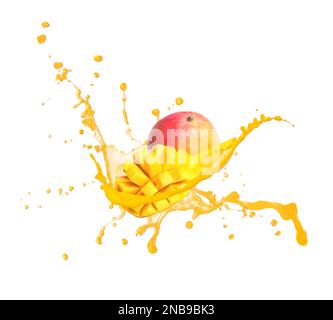 Un delizioso succo di mango su sfondo bianco Foto Stock