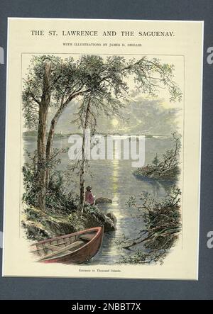 Un'antica stampa color acqua dell'ingresso alle Thousand Islands Foto Stock