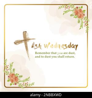 Croce di mercoledì delle ceneri. banner, poster o bigliettino di base per la celebrazione. disegno vettoriale piatto moderno Illustrazione Vettoriale