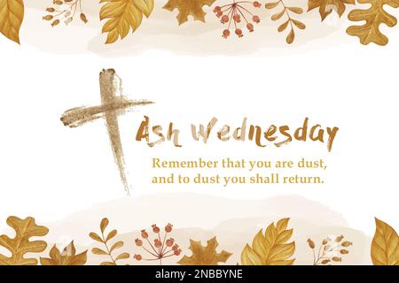 Croce di mercoledì delle ceneri. banner, poster o bigliettino di base per la celebrazione. disegno vettoriale piatto moderno Illustrazione Vettoriale