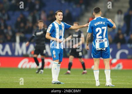 Barcellona, Spagna. 13th Feb, 2023. Denis Suarez (Espanyol) Calcio : Spagnolo 'la Liga Santander' incontro tra RCD Espanyol de Barcelona 2-3 Real Sociedad allo Stadio RCDE di Barcellona, Spagna . Credit: Mutsu Kawamori/AFLO/Alamy Live News Foto Stock