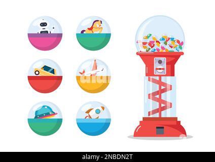 Distributore automatico di capsule. Distributore automatico di giocattoli. Capsula giocattolo Gacha Gacha. Illustrazione vettoriale Illustrazione Vettoriale