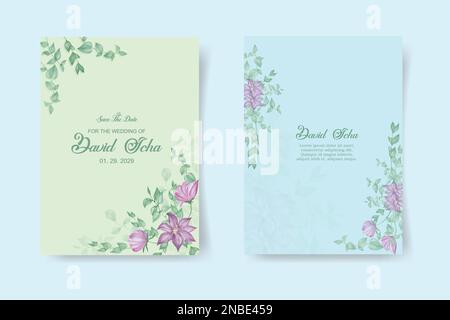 , Floreale invita grazie, rsvp Modern Card Design in fiore bianco con papavero e foglie verde rami decorativo Vector elegante modello rustico. wa Illustrazione Vettoriale