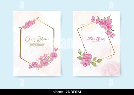 set di schede a molla con fiore di rosa. illustrazione vettoriale con acquerello moderno Illustrazione Vettoriale