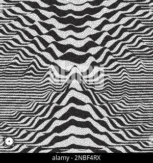 Sfondo di forme d'onda. Dynamic effetto visivo. Distorsione della superficie. In bianco e nero di onde sonore. Puntinismo pattern con illusione ottica. Vecto puntinata Illustrazione Vettoriale