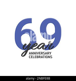 69th° anniversario di celebrazione logo design. Illustrazione di festa del vettore. 3D segno realistico. Decorazione per eventi di festa Illustrazione Vettoriale