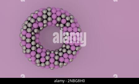 3D illustrazione di un toro viola con capsule dorate su un fondo isolato viola di un toro rosa e argento. Cella fantastica. Geometriche semplici Foto Stock