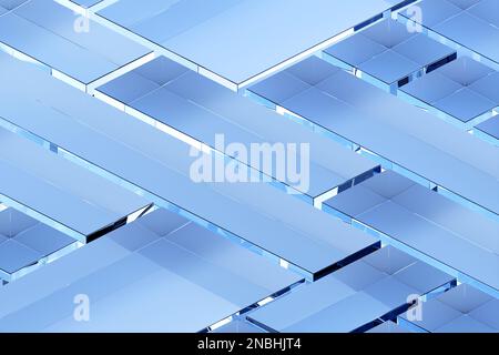Illustrazione 3d di diverse righe di quadrati blu. Set di cubi su sfondo monocromico, pattern. Sfondo geometrico Foto Stock