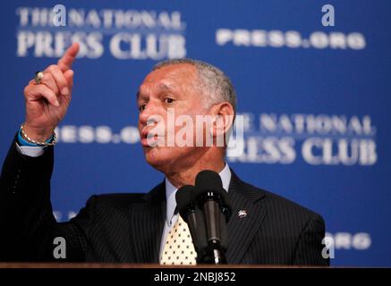 NASA Administrator Charles Bolden speaks about the end of the Space Shuttle program and the future of manned space travel, Friday, July 1, 2011, at the National Press Club in Washington. (AP Photo/Charles Dharapak)
