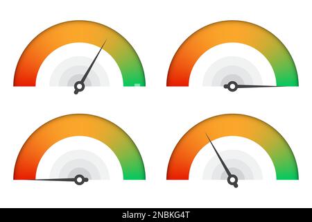 Set di misuratore della soddisfazione del cliente. Raccolta della scala del tachimetro. Illustrazione vettoriale. Illustrazione Vettoriale