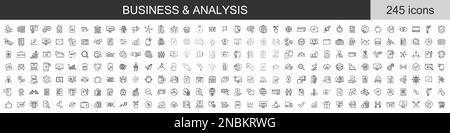 Grande set di 245 icone Business and Analysis. Collezione di icone a linee sottili. Illustrazione vettoriale Illustrazione Vettoriale