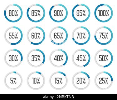 Set di grafici a torta colorati. Raccolta di diagrammi percentuali blu Illustrazione Vettoriale