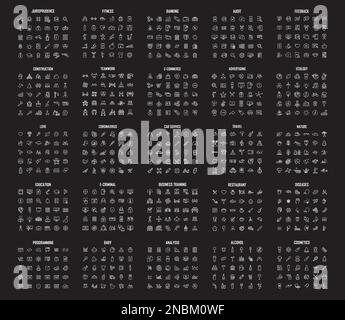 Enorme set di 750 icone lineari in un design piatto. collezione di icone a 750 linee per il web design Illustrazione Vettoriale