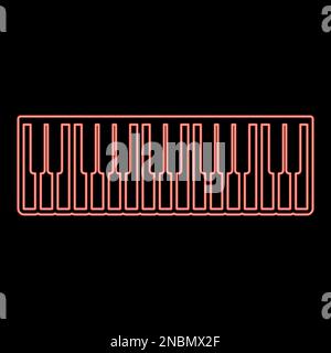 Neon pianino tasti musica avorio sintetizzatore rosso colore vettore illustrazione immagine piatto stile luce Illustrazione Vettoriale