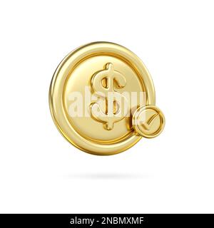Moneta oro metallo moneta dollaro icona. pacchetti in contanti e monete fluttuanti si scambiano con il concetto di business finanziario 3d, guadagnando investimenti. rendering 3d Foto Stock