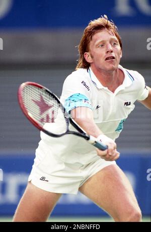 Australian Open Tennis Championships 1991 Boris Becker in azione Foto di Tony Henshaw Archive Foto Stock