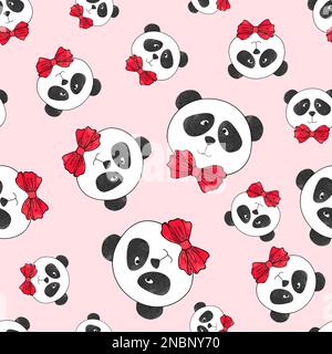 Motivo a forma di panda senza cuciture su rosa. Illustrazione vettoriale con simpatici orsacchiotti di acquerello. Illustrazione Vettoriale