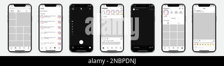 Set di iPhone con cornice modello Instagram per social network Illustrazione Vettoriale