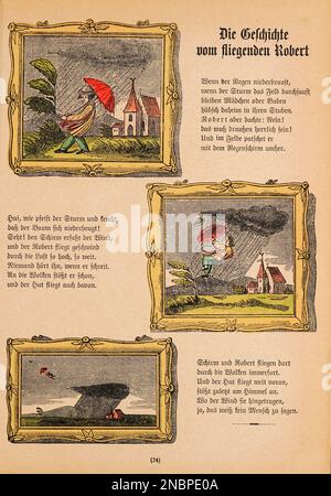 Dalla versione tedesca originale del libro ' Das Struwelpeter-album : aus Bilderbüchern ' di Hoffmann, Heinrich, 1809-1894 Data di pubblicazione 1900 Editore Frankfurt am Main : Rütten & Loening [ Der Struwelpeter ('shock-headed Peter' o 'Shaggy Peter') è un libro per bambini tedesco del 1845 di Heinrich Hoffmann. Comprende dieci storie illustrate e rimate, per lo più sui bambini. Ciascuno ha una morale chiara che dimostra le conseguenze disastrose del comportamento scorretto in modo esagerato.[1] il titolo della prima storia fornisce il titolo dell'intero libro. Der Struwwelpeter è uno dei padiglioni Foto Stock