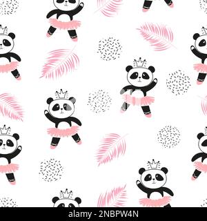 Simpatica ballerine di panda senza cuciture. Sfondo vettoriale per il design dei bambini. Illustrazione Vettoriale